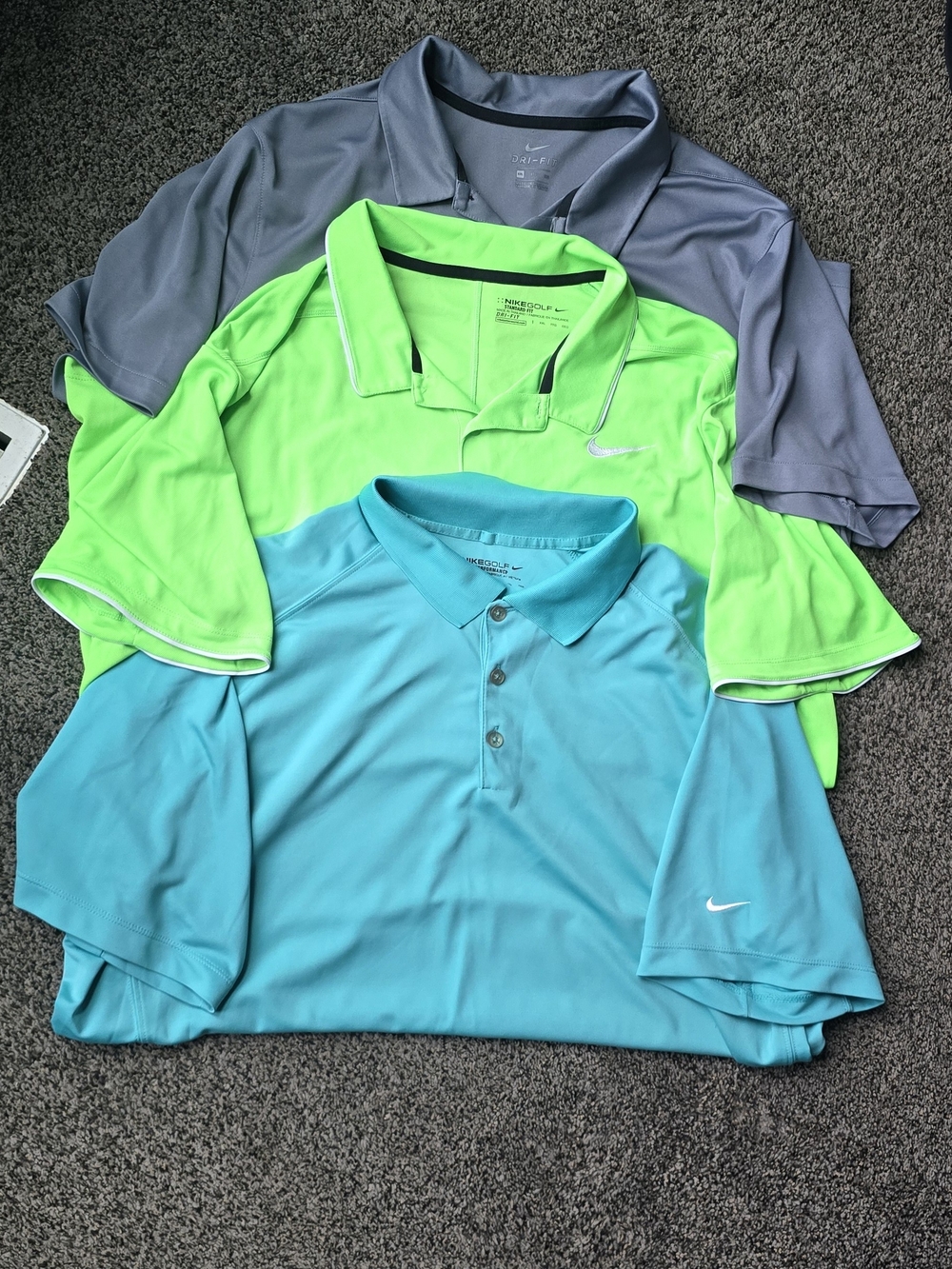 Nike Men’s Polo Shirts - Gray, Neon Green, Aqua (3-Pack)